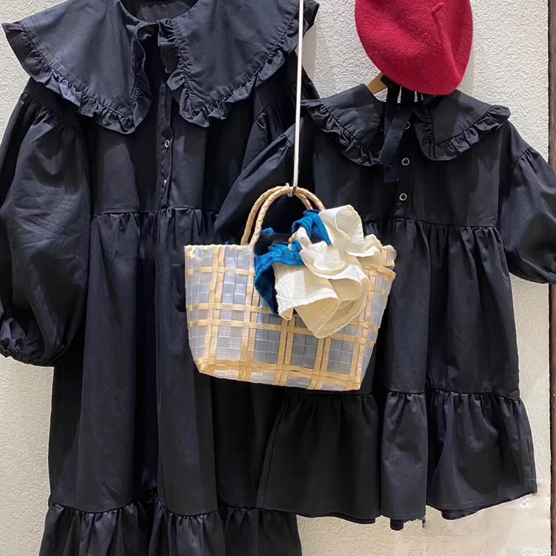 Korean children's clothing parent-child princess dress 2022 autumn new mother and daughter dress black small fragrance girl dress