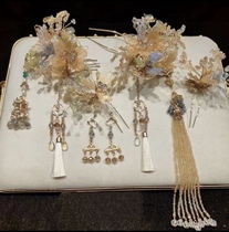 Junxinjia (Xuelan) light jade liquid flower hairpin six-piece set of bridal Chinese headdress