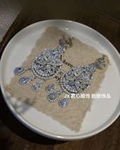 Junxinjia full zircon luxury exaggerated large earrings ear clip style