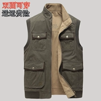 Áo vest nam trung niên cotton giản dị mùa xuân và mùa thu cha mặc áo khoác vest trung niên cỡ lớn vest hai mặt áo khoác nam mùa hè