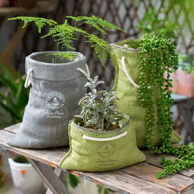 (Han) sackcloth pocket pottery flower pot flower pot garden garden decoration ZAKKA