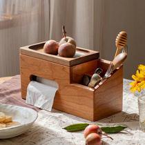 Culvert Solid Wood Paper Towel Box Remote Control Containing Box Living-room Home Desktop Tea Table Cosmetic Multifunction Debris Pan