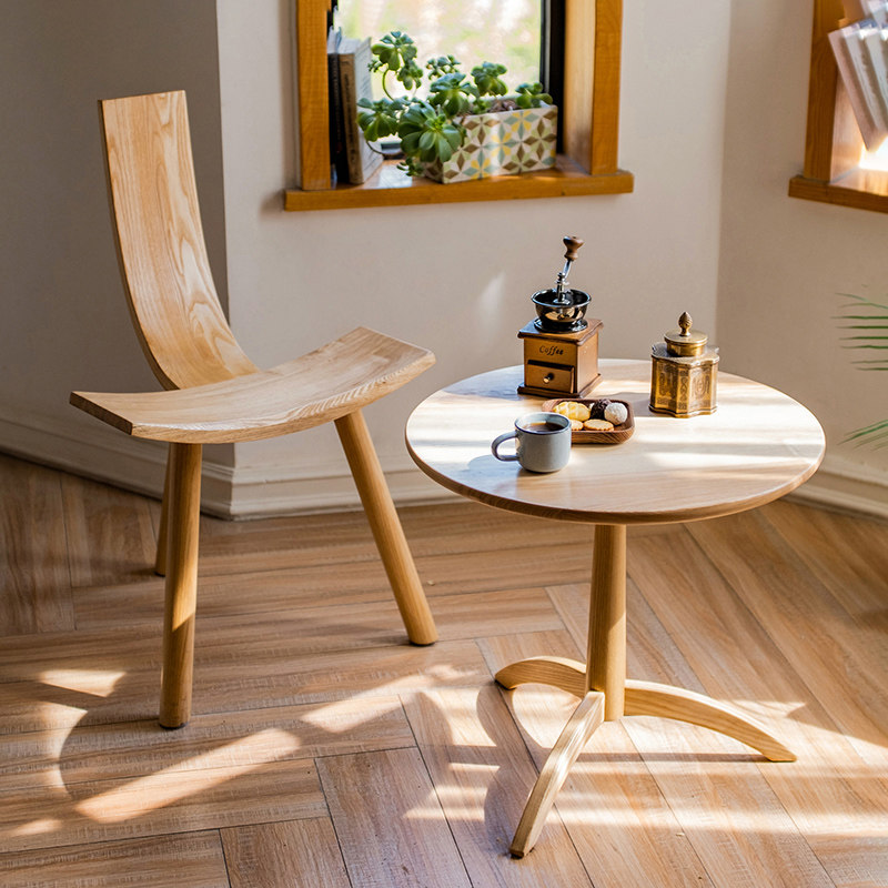 Culvert White Wax Solid Wood Round Table Backrest U Shaped Chair Modern Minima Home Balcony Coffee Tea Table Creative Furniture