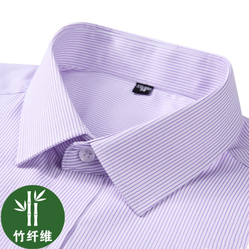 Women's Square Collar Bamboo Fiber Striped Shirt Light Purple Workwear Long-Sleeved Bank Professional Attire Work Uniform Short-Sleeved Shirt