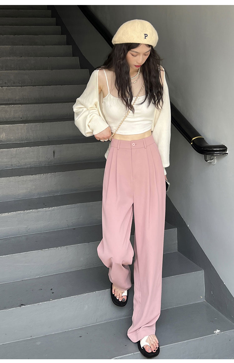 粉色阔腿裤女春秋新款高腰垂感宽松显瘦西装拖地裤夏季休闲直筒裤详情17