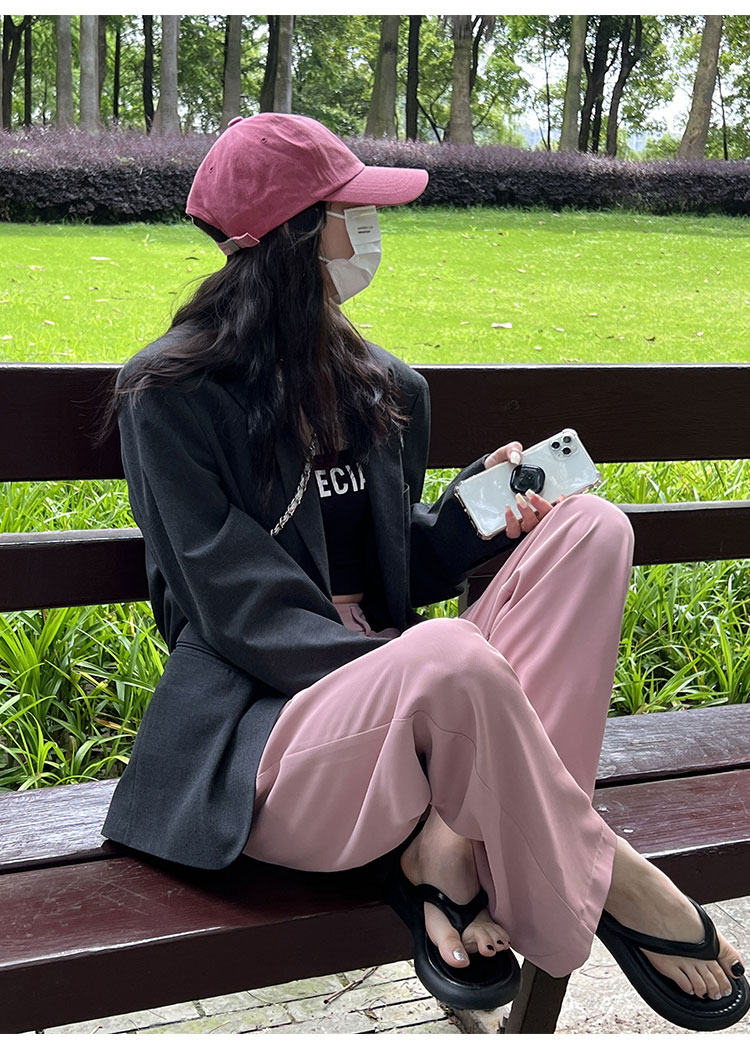粉色阔腿裤女春秋新款高腰垂感宽松显瘦西装拖地裤夏季休闲直筒裤详情33