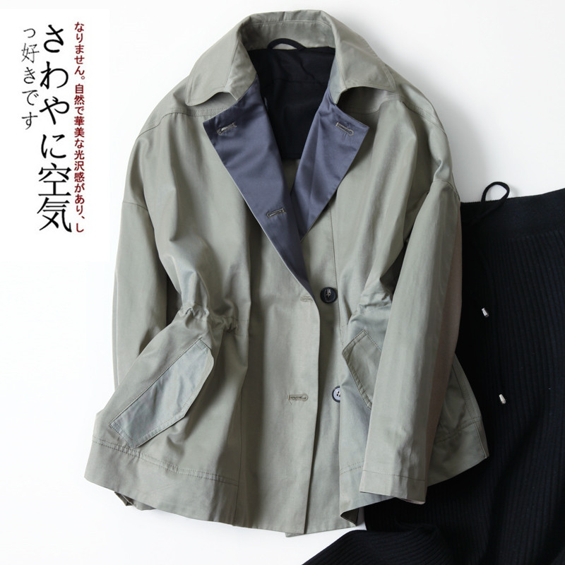 Day Faculty light extravaganza Hemp Jacket Woman Spring Dress New Short Wind Clothing Draw Rope Collection Waist Fashion Brief Harbor Wind Retro Blouse