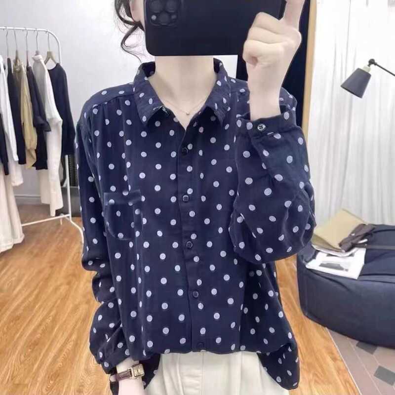 Spring Clothing Boutique Hong Kong Style Design Polo Collar Pure Cotton Long-Sleeved Shirt Women's Age-Reducing Top 2024 New Shirt