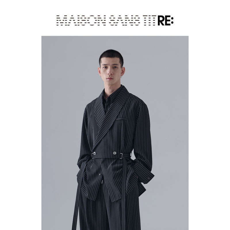 Re: by Maison Sans Titre Original Design Black Striped Double-Layer Vest Structure Shirt