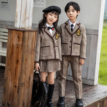 Primary school uniforms Spring and autumn Plaid models catwalk suits British style childrens suits class uniforms kindergarten uniforms