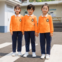 Kindergarten spring and autumn school uniform Primary School students blue polo shirt long sleeve lapel college sports style T-shirt childrens suit