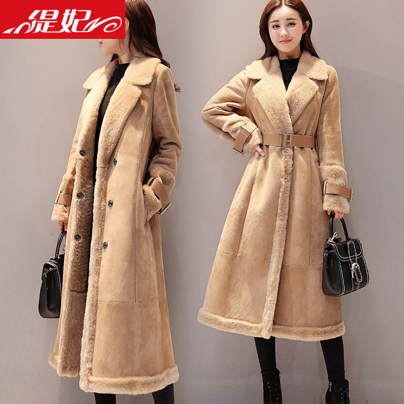 Lông một áo khoác 2017 mùa đông mới cộng với nhung dày Hàn Quốc phiên bản của eo ấm áo len trong phần dài nữ