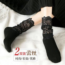 Net Red Sox Children in long cylinder spring and summer Hans version of ladies lace floral lace cotton socks Sox stocking Sox black and white boots