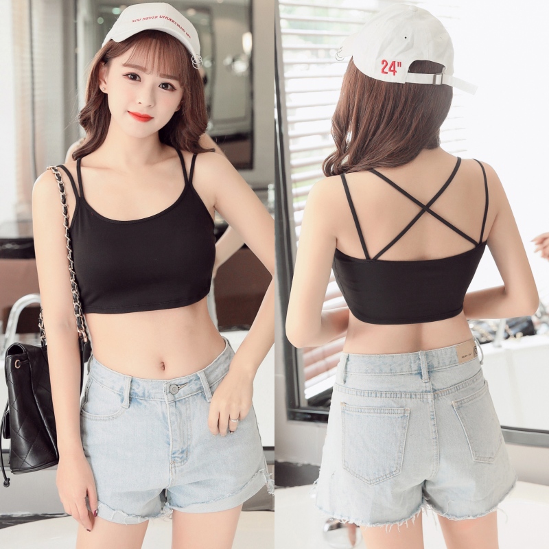 2018 sling nhỏ vest nữ mùa hè màu đen trắng chạm đáy mặc một thân ngắn cắt sexy nhỏ treo vest