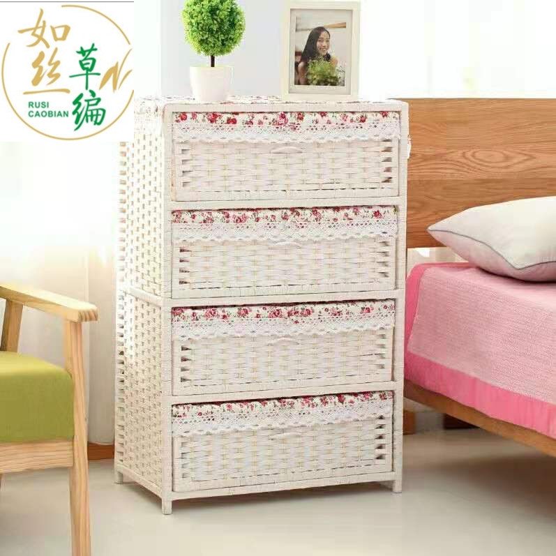 Straw woven rattan drawer storage box storage cabinet pastoral nightstand fashion simple children's clothing ground cabinet