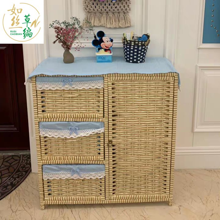 Large Number of Small Number of Grass Rattan Choreography Collection Cabinet Brief Oau Style Containing Cabinet Baby Wardrobe Bucket Locker