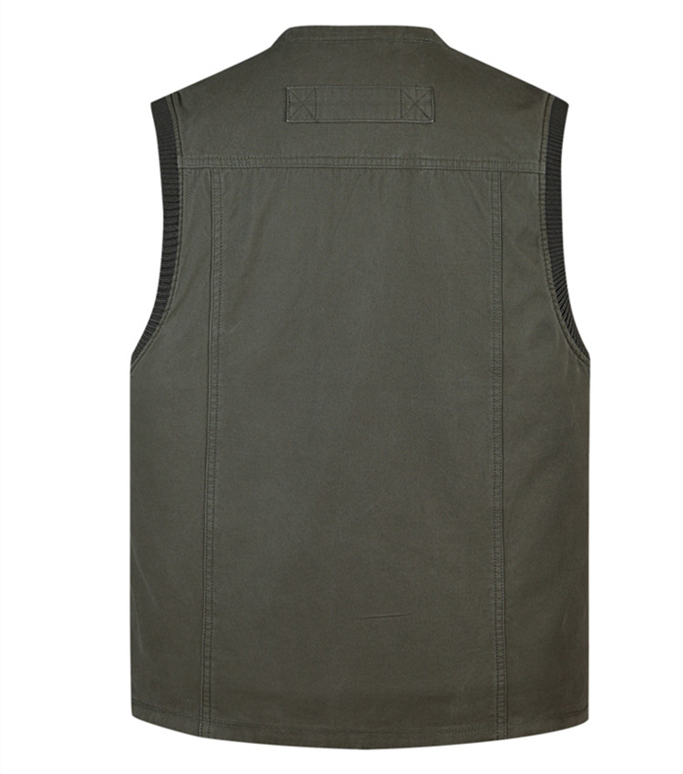 Mùa xuân và mùa thu trung niên vest nam V-cổ áo đa túi cha trung niên mặc áo vest cotton vest áo khoác giả vest nam hàn quốc