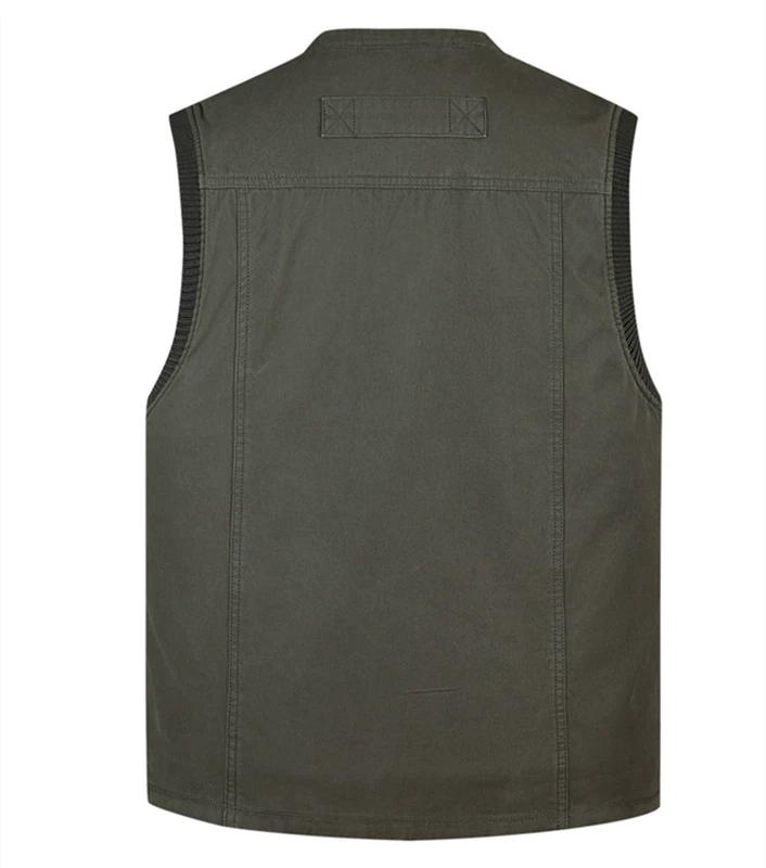 Mùa xuân và mùa thu trung niên vest nam V-cổ áo đa túi cha trung niên mặc áo vest cotton vest vest nam trung niên