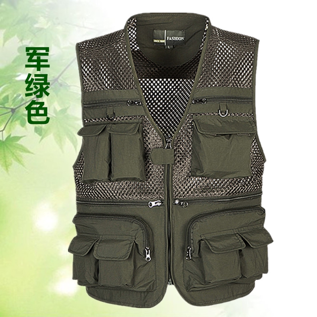 Summer mesh vest for men large size V-neck multi-pocket breathable vest vest outdoor fishing photography quick-drying vest