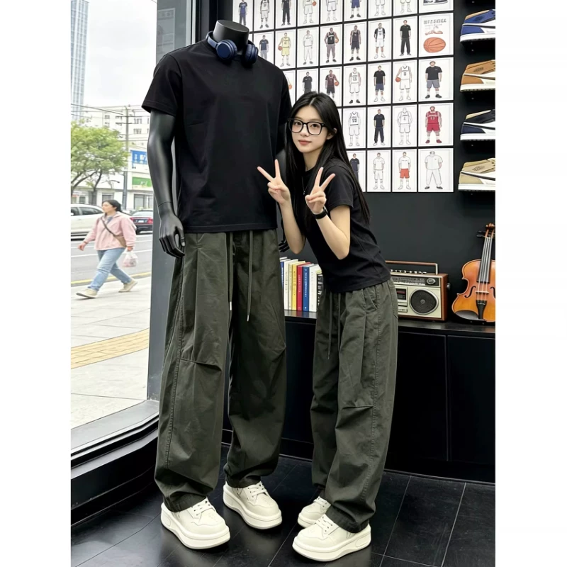 Летние тонкие ретро casual штаны, американский стиль, оверсайз, свободный прямой крой