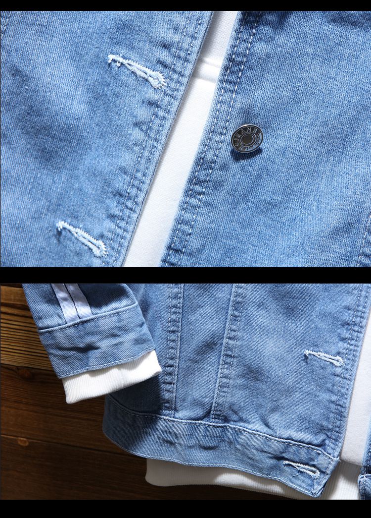 Mùa xuân và mùa thu Áo khoác denim nam Xu hướng nam Hàn Quốc Slim Handsome Junior Casual Fake Hai áo khoác trùm đầu áo khoác cặp