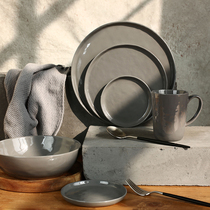 Nordic minimalist ceramic steak tray grey pasta dishes Home Western Dining Creativity Flat Pan Shallow Pan
