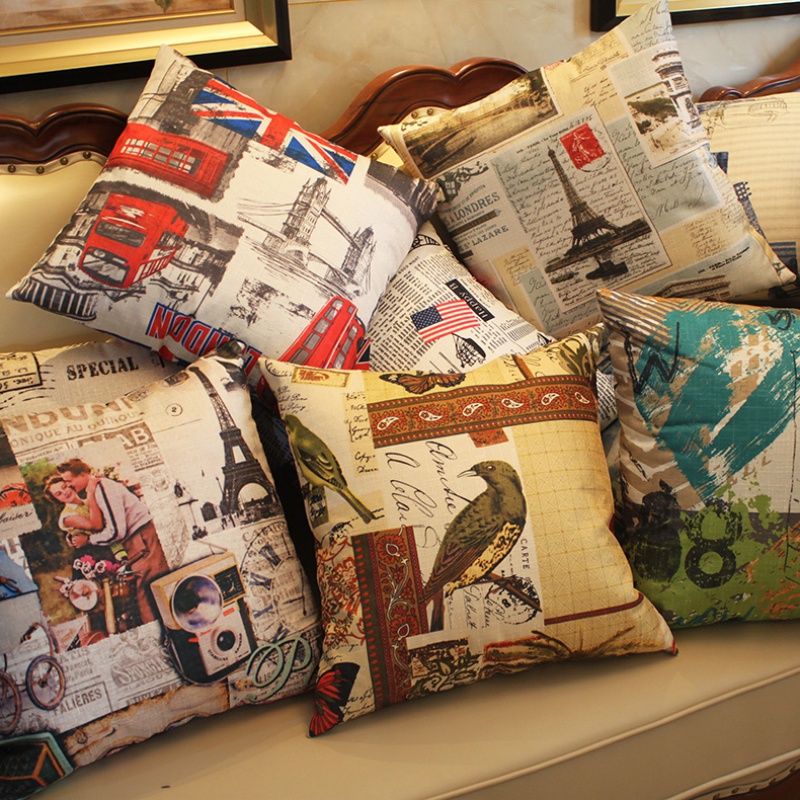 Sofa cuddle cushion Back cushion European and American printed linen fabric large cushions sofa backrest headboard resting on the pillow cover waist pillow set-Taobao