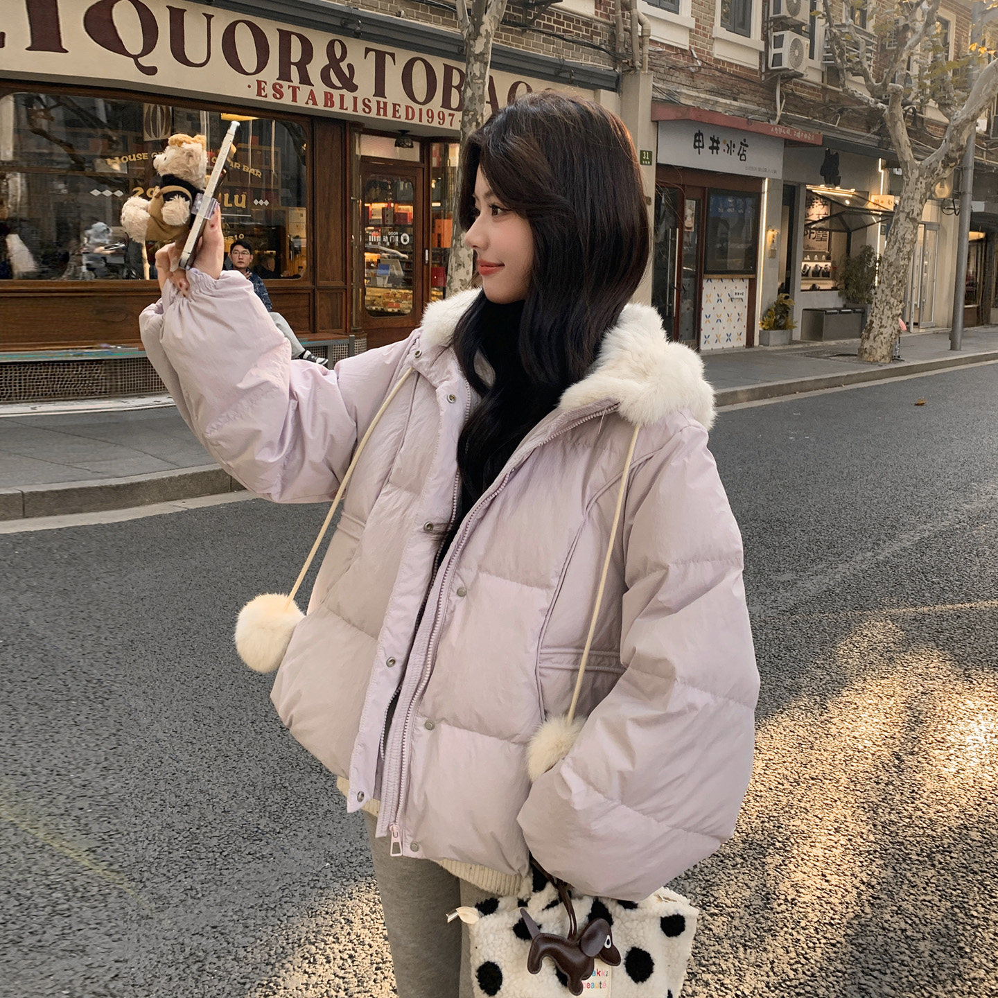 韩版毛绒绒连帽短款羽绒服女装2025冬季90绒白鸭绒保暖减龄面包服