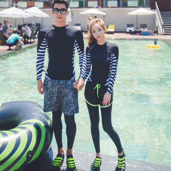 South Korea Two-style wetsuit quick dry laced sunscreen jellyfish male and female long sleeve swimsuit surf suit Couple suit