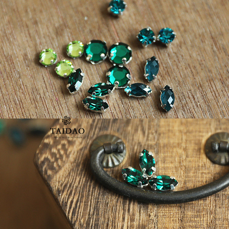 Diamond flash diamond beads DIY handmade jewelry bead material + base hand sewn diamond various shapes of green series