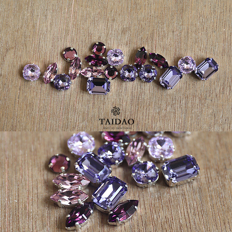 Rhinestone flash diamond beads DIY handmade jewelry Beaded material base Hand stitched diamond Various shapes Purple series