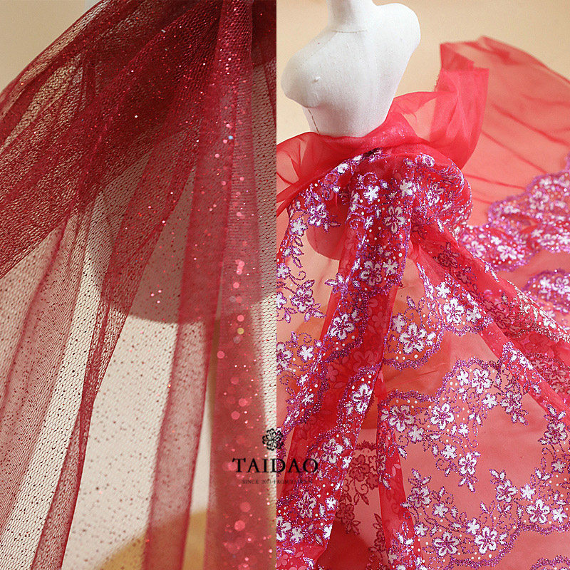Taidao bright semi-transparent Eugen gauze material fabric Symphony yarn hot powder multi-color clothing fabric red system