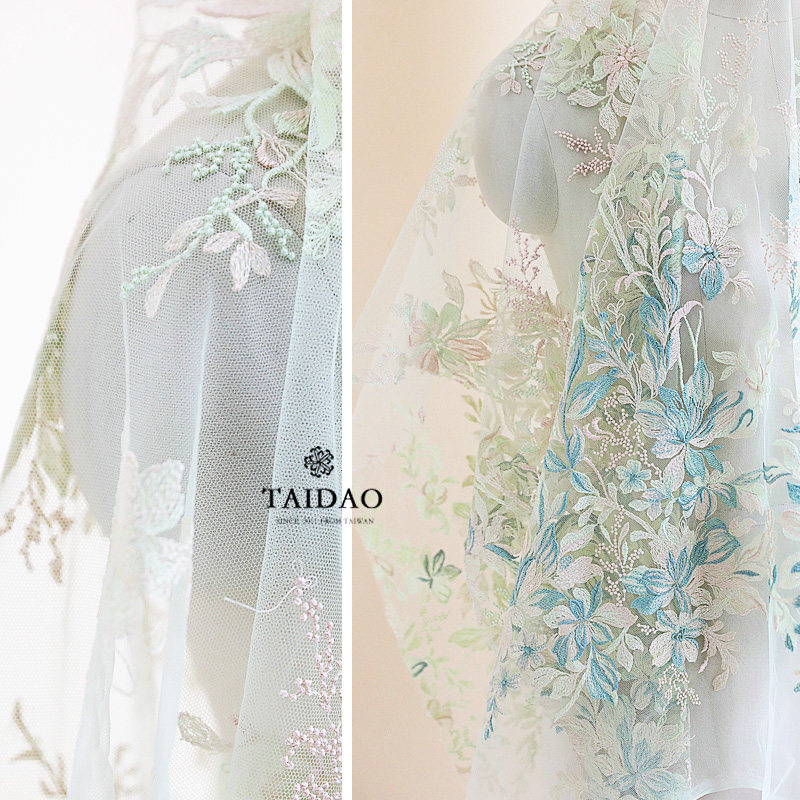 Taidao DIY heavy industry green color embroidery European lace fabric L496 handmade lace fabric