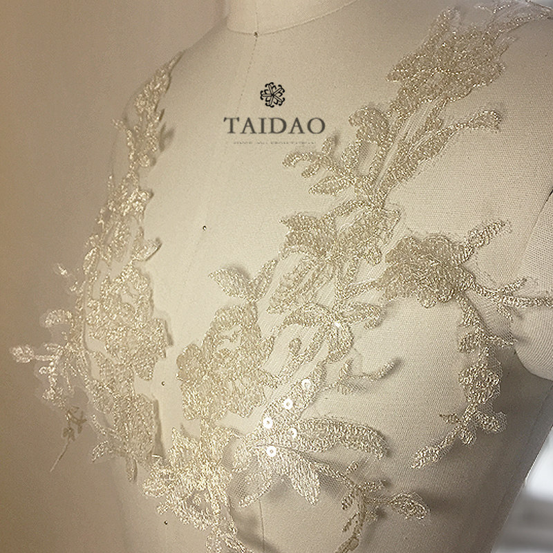 Taiwan diy wedding dress decoration accessories Sequin cloth appliqué Pastoral lace pair of flowers 839 gold embroidery