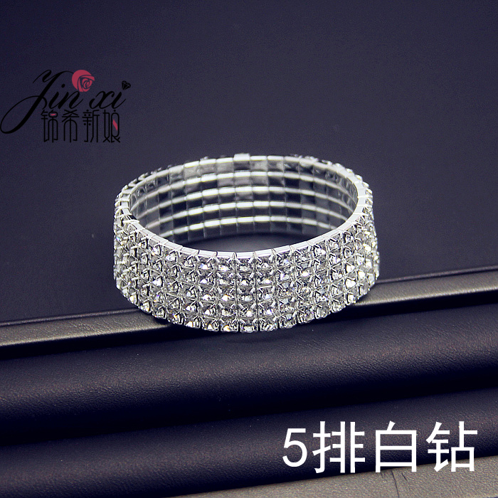 Trang sức thời trang Hàn Quốc nhiều lớp rhinestone căng pha lê Vòng tay rộng Vòng tay nữ Hàn Quốc retro flash khoan vòng đeo tay vòng tay kim cương