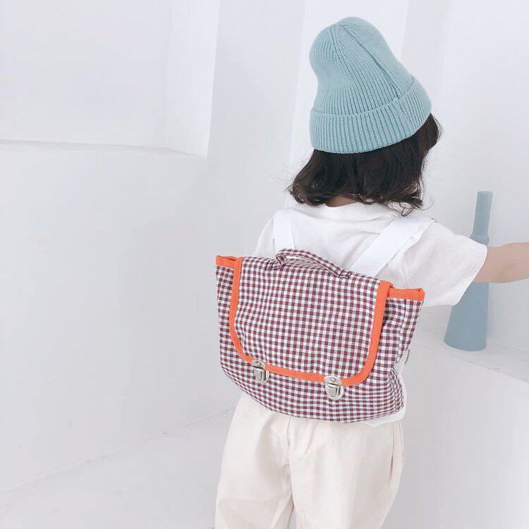 Japan and South Korea wild plaid backpack Men's and women's children's small school bags Spring style literary backpack baby kindergarten bag