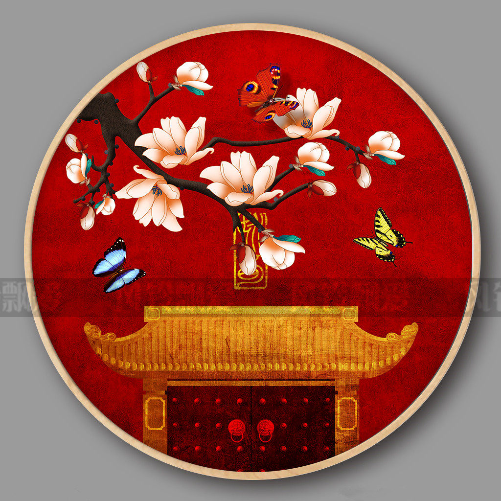 New printed DMC cross stitch kit Living room dining room Hyun Guan Round Butterfly Romance Flowers China Red Forbidden City