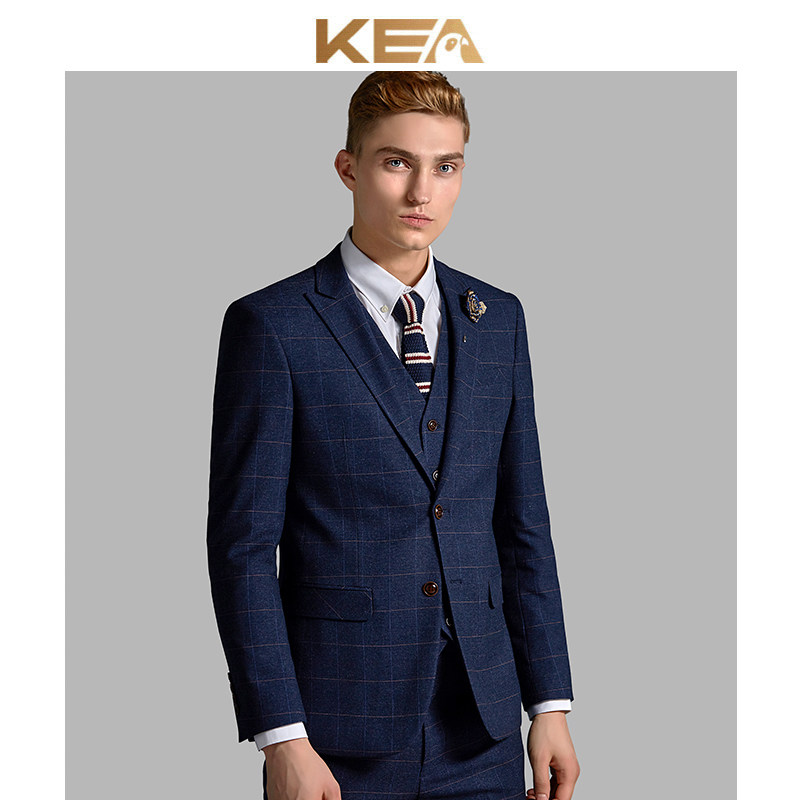 KEA Groom West Suit Suit Wedding three sets of Inn Plaid suits Men's Korean version of men's wedding gown