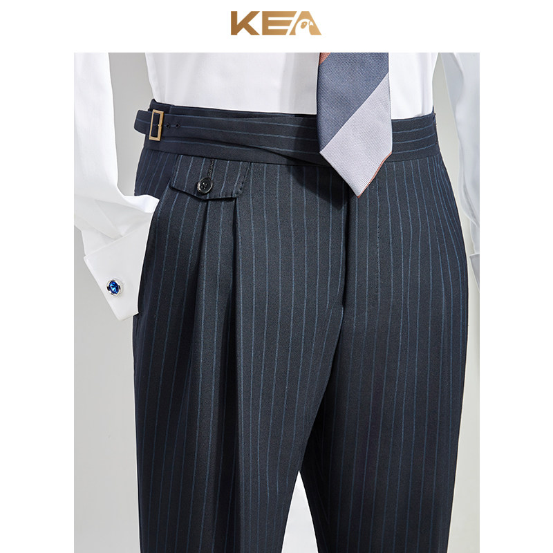 KEA IMAGERY Logipants male vertical stripes Double plexant wool Leisure Naples Paris buckle Western-style pants