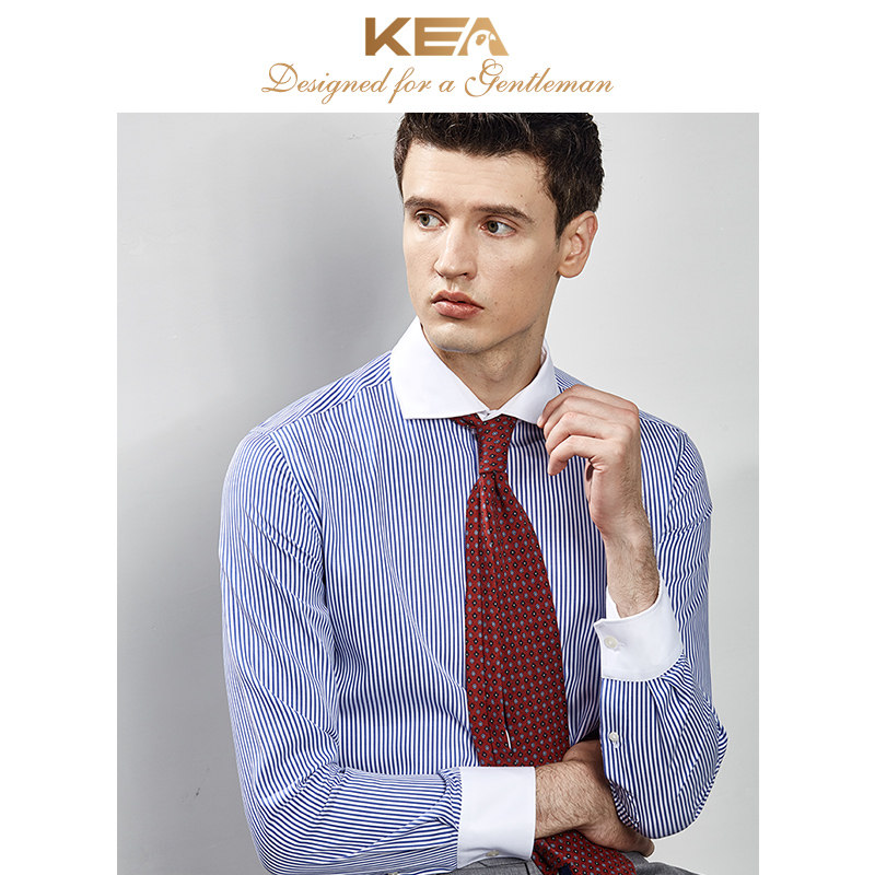 KEA men's long sleeve shirt Windsor collar splicing work-up dress striped shirt sashimi business casual pure cotton