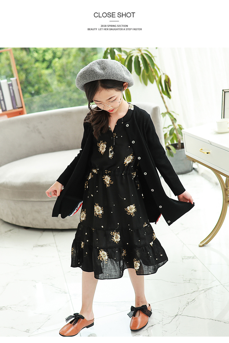 Váy hoa cho bé gái 2018 Xuân-Hè Mới cho bé Váy voan dài tay Big Boy Girl Hàn Quốc váy công chúa trẻ em
