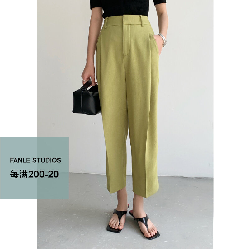 FANLE STUDIOS (JIN mouth) acetic acid blend with crisp texture and thin high waist wide leg nine-point trousers