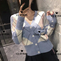 Thom browne 19SS diamond-shaped color v-neck tb sweater men and women cardigan