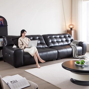 Italian minimalist high-end black first-layer cowhide sofa Italian minimalist high-end black first-layer cowhide sofa