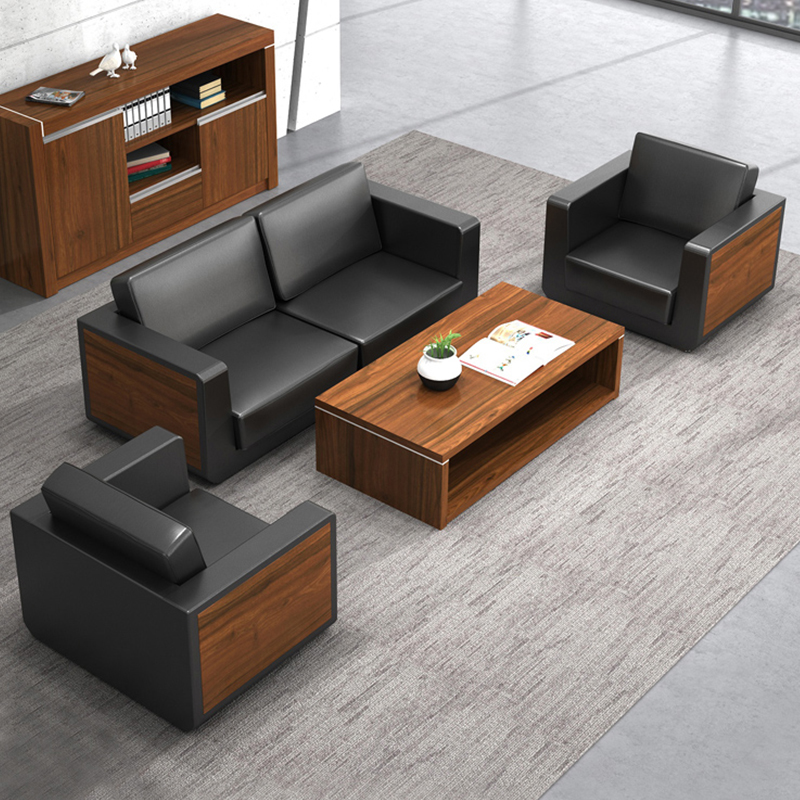 Office leather sofa coffee table combination set modern three-person simple reception business reception modern office