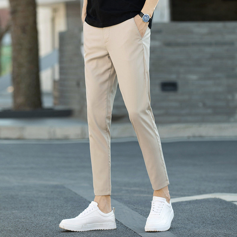Ice silk nine-point pants men slim small feet Korean version of casual 9-point small trousers men show high summer thin section free ironing pants