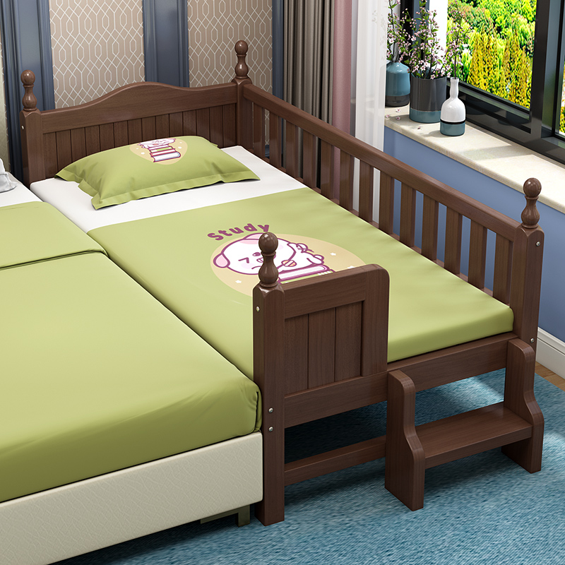 Solid wood children's bed baby baby small bed stitching big bed widened side bed with guardrail boy and girl single custom