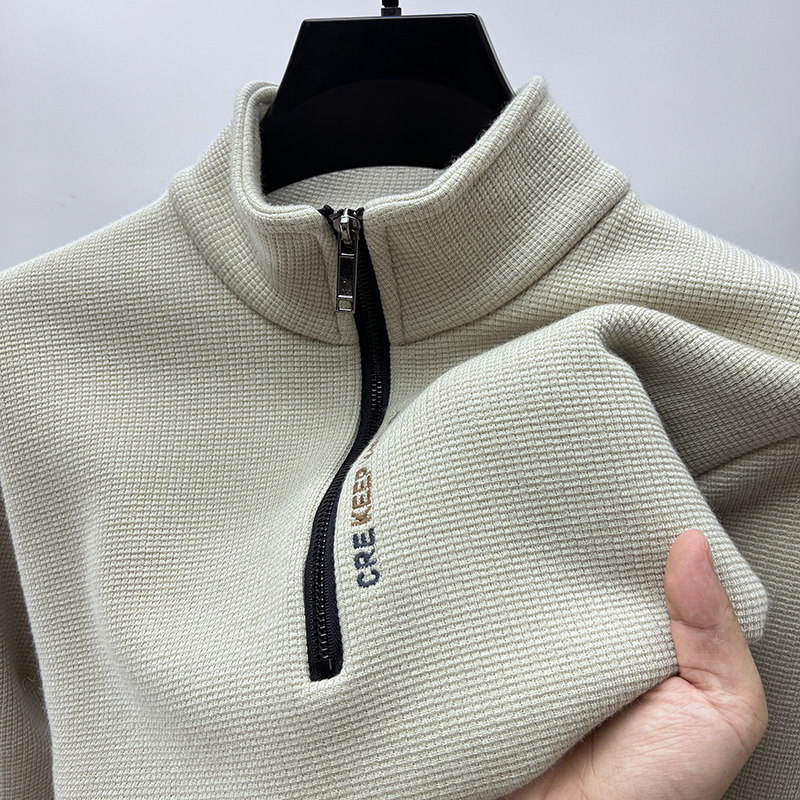 Half Zip Plus Suede Thickened Sweatshirt Male Winter Warm Casual T-Shirt Male Long Sleeve Collar Men's Clothing Undershirt Jacket-Taobao