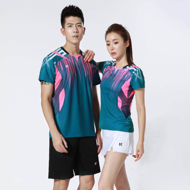 Slim Korean edition sportswear set quick drying short sleeves men's and women's tennis volleyball table tennis badminton suit printed