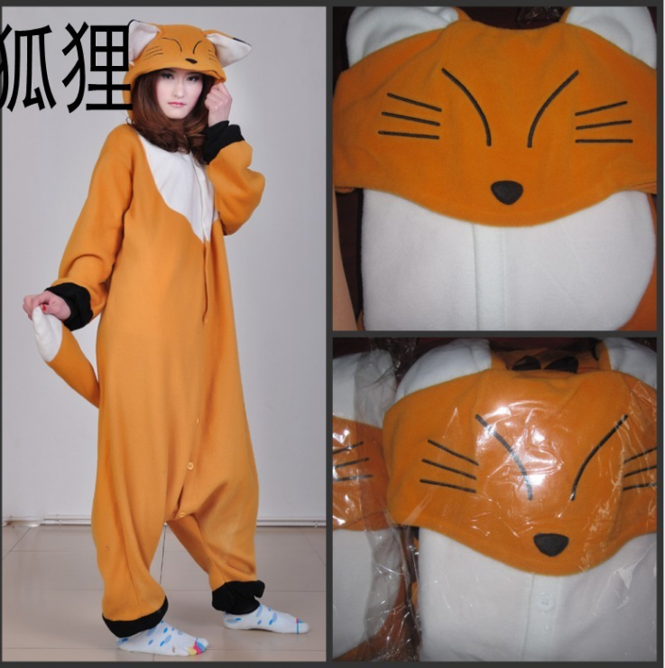 Yellow Fox Cartoon Animal Onesie Pajamas for Adults, Men's Thickened Flannel Cute Autumn and Winter Women's Anime Costume for Spring